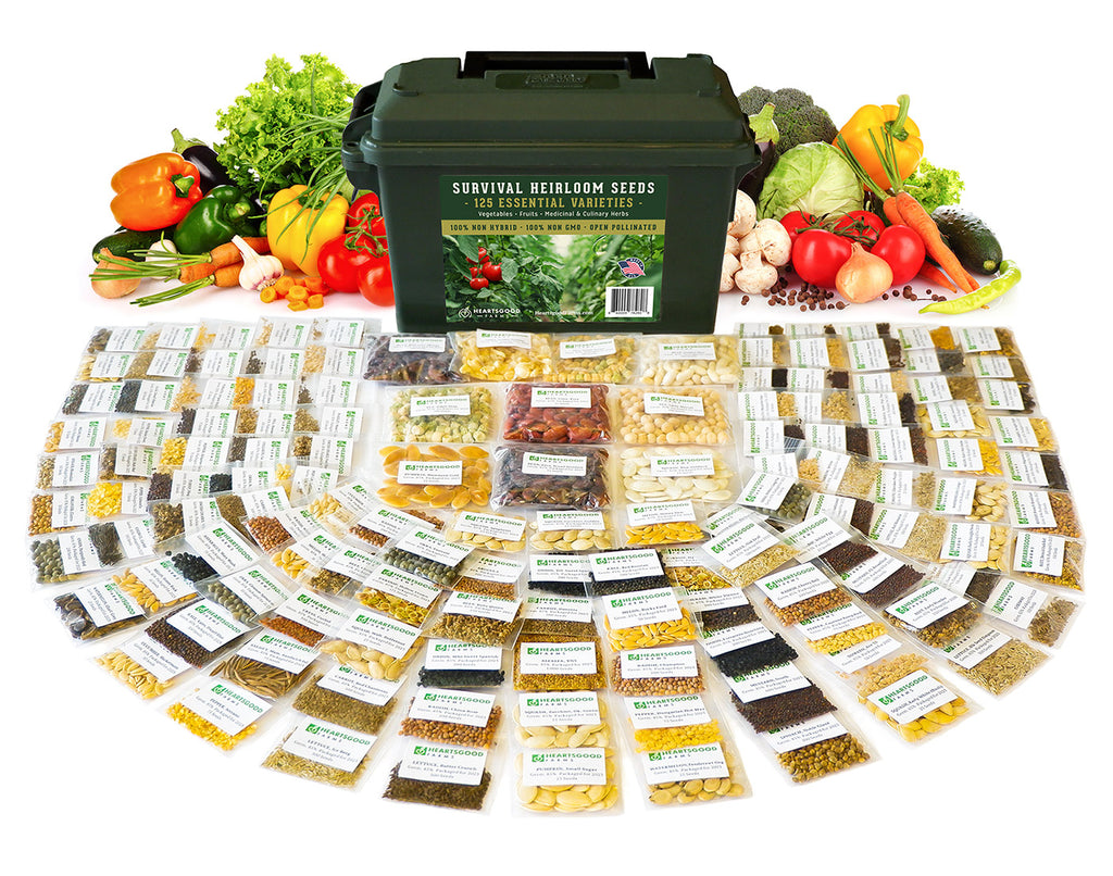 open seed vault survival garden heirloom seeds (125) Variety Survival Seed Kit with Storage Box | 100% Non-GMO
